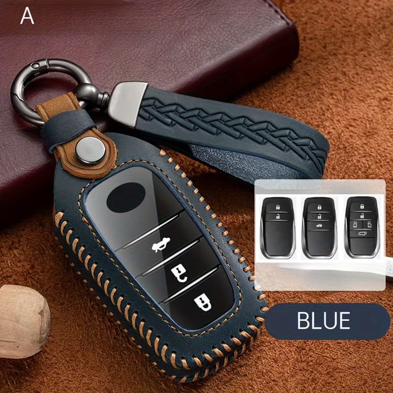 TEMU Premium Pu Leather Car Key Case With Keychain- Durable Anti-drop Protection For Camry, Rav4, Highlander, Accord, C-hr, Prius, Corolla Gt86, Land Cruiser - Fashionable And