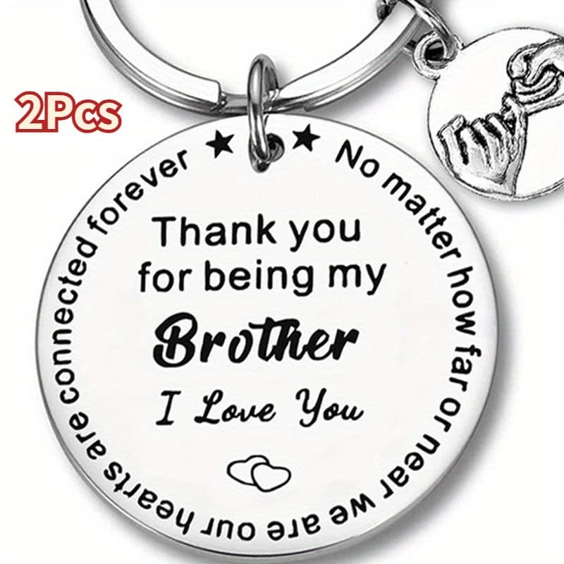 TEMU Set Of 2 Stainless Steel Round Keychains Expressing Gratitude For Having A Brother, A Commemorative Gift For And
