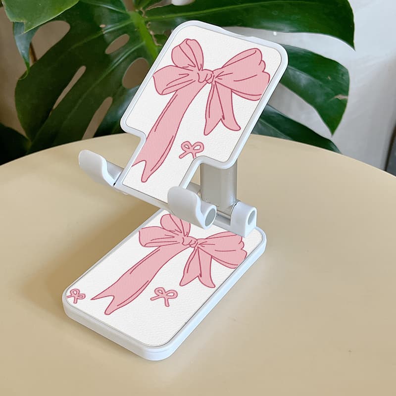 TEMU New Adjustable Desktop Pink Bow Pattern Phone Stand Holder - Foldable, Height & Angle Adjustable, Non- Abs Material, Ideal For Office & Bedroom, Compatible With Iphone Ipad Tablets Vb1