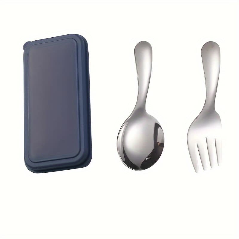 TEMU 3pcs Stainless Steel Spoon Fork Set, Short Handle Small Round Spoon, Supplementary Food Spoon, Tableware, Spoon, Dessert Spoon, Simple And Durable, Essential Tableware Set