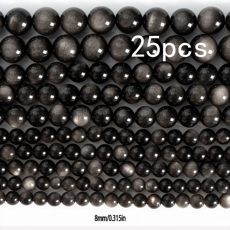 TEMU Natural Silvery Obsidian Round Beads, Vintage Style Loose Spacer Beads For Jewelry, Durable Beads With Elegant Design, Supplies For Bracelet Necklace Charm, Ideal Gift For Enthusiasts
