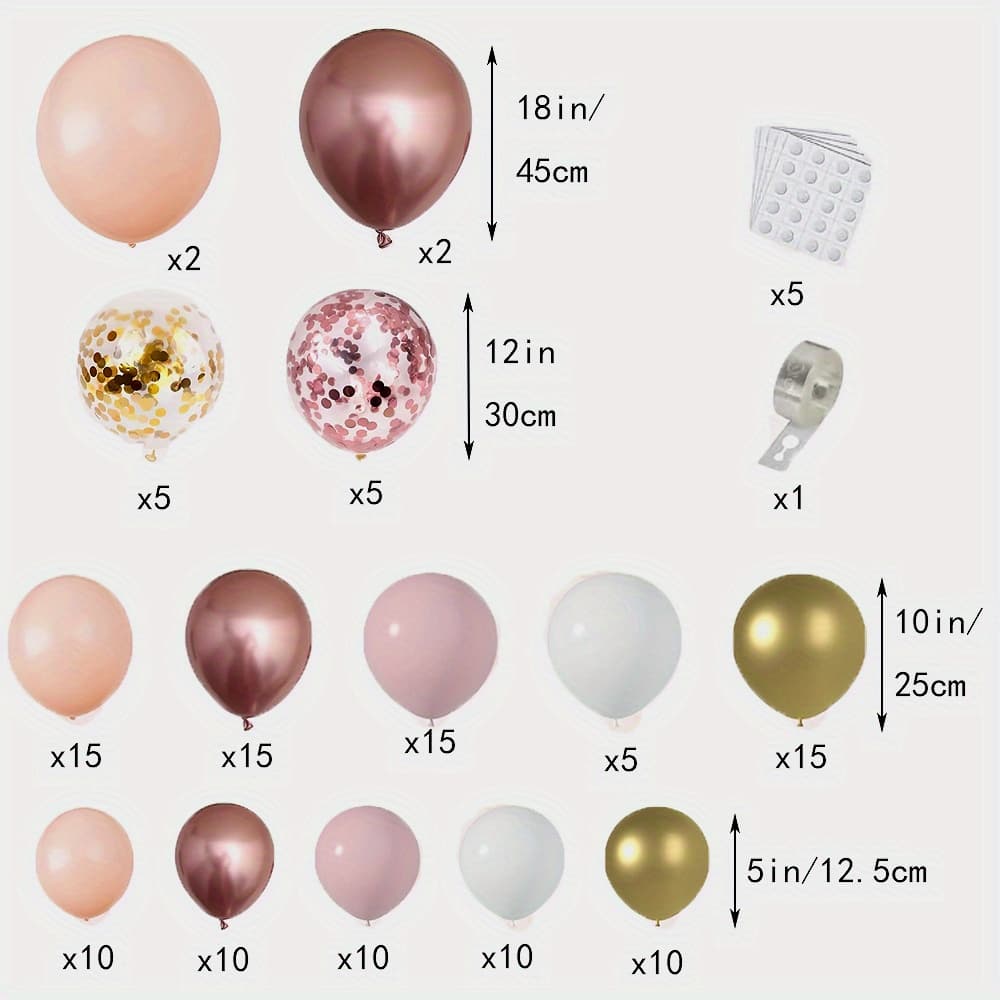 TEMU Rose Garland Kit, 130pcs Nude Pink Golden And White Balloons With Confetti For Wedding, And Bridal Shower Decorations, Girl Birthday Party Decor