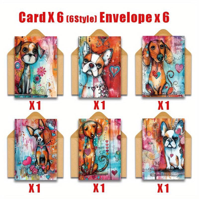 TEMU 12-pack Of Unusual Blank Greeting Cards Featuring Dogs, Complete With Envelopes, Suitable For Occasions Like Birthdays, Thank You Notes, And Invitations For