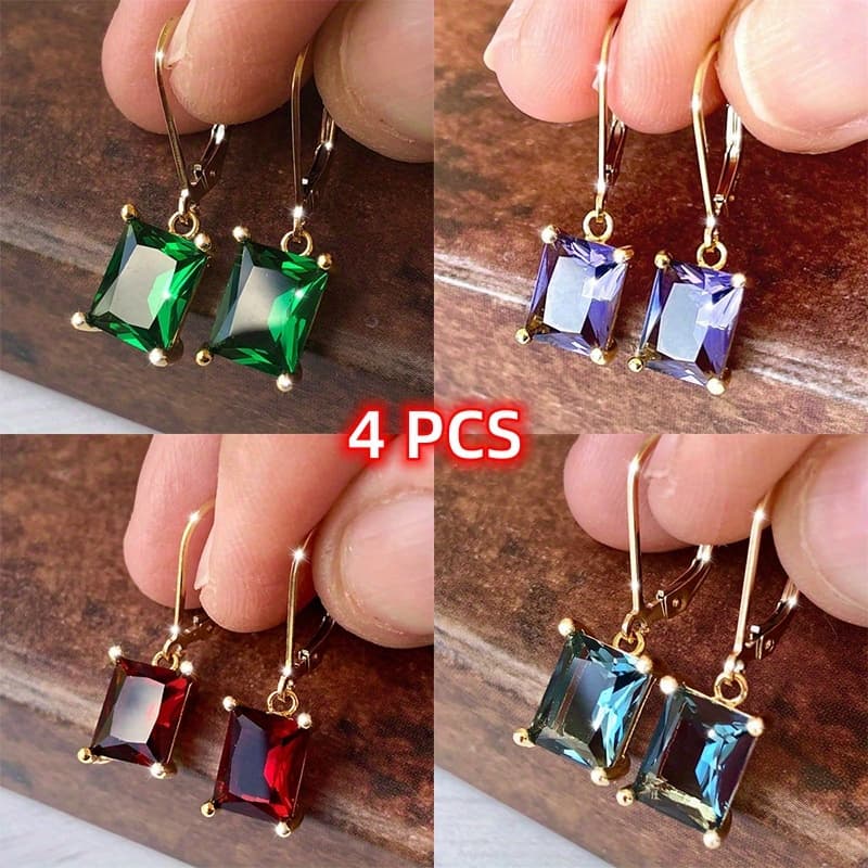 TEMU 4 Pairs Sets Purple/ Green/ Red/ Blue Women's Earrings Drop Earrings For Women