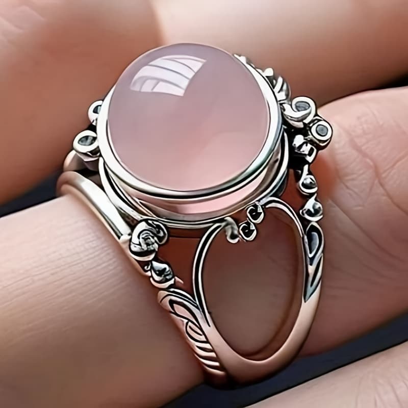 TEMU Exquisite Vintage Inlay Pink Rings For Women Daily Wedding Banquet Vacation Casual Rings Jewelry