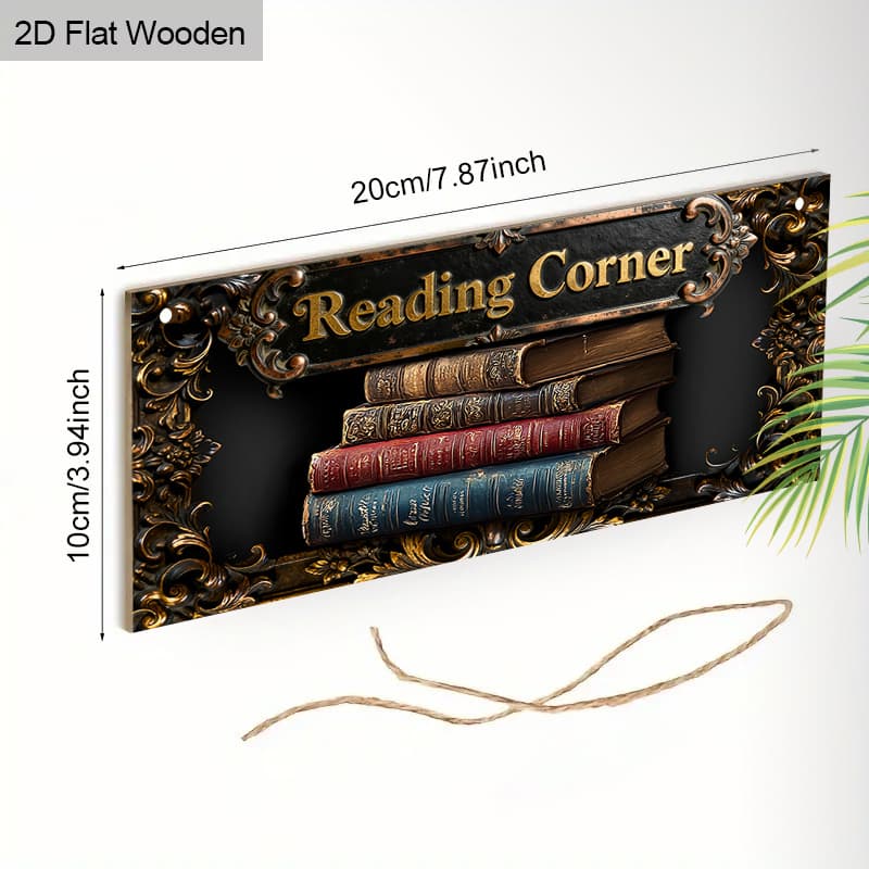 TEMU 2d Flat, 1pc Rustic Farmhouse Bookshelf Wall Hanging Sign - Wood Wood Shelf Decor With Books & Décor - 7.8in/20cm Hanging Ornament For Porch, Garden,, Library - Material Decoration, 2d Flat