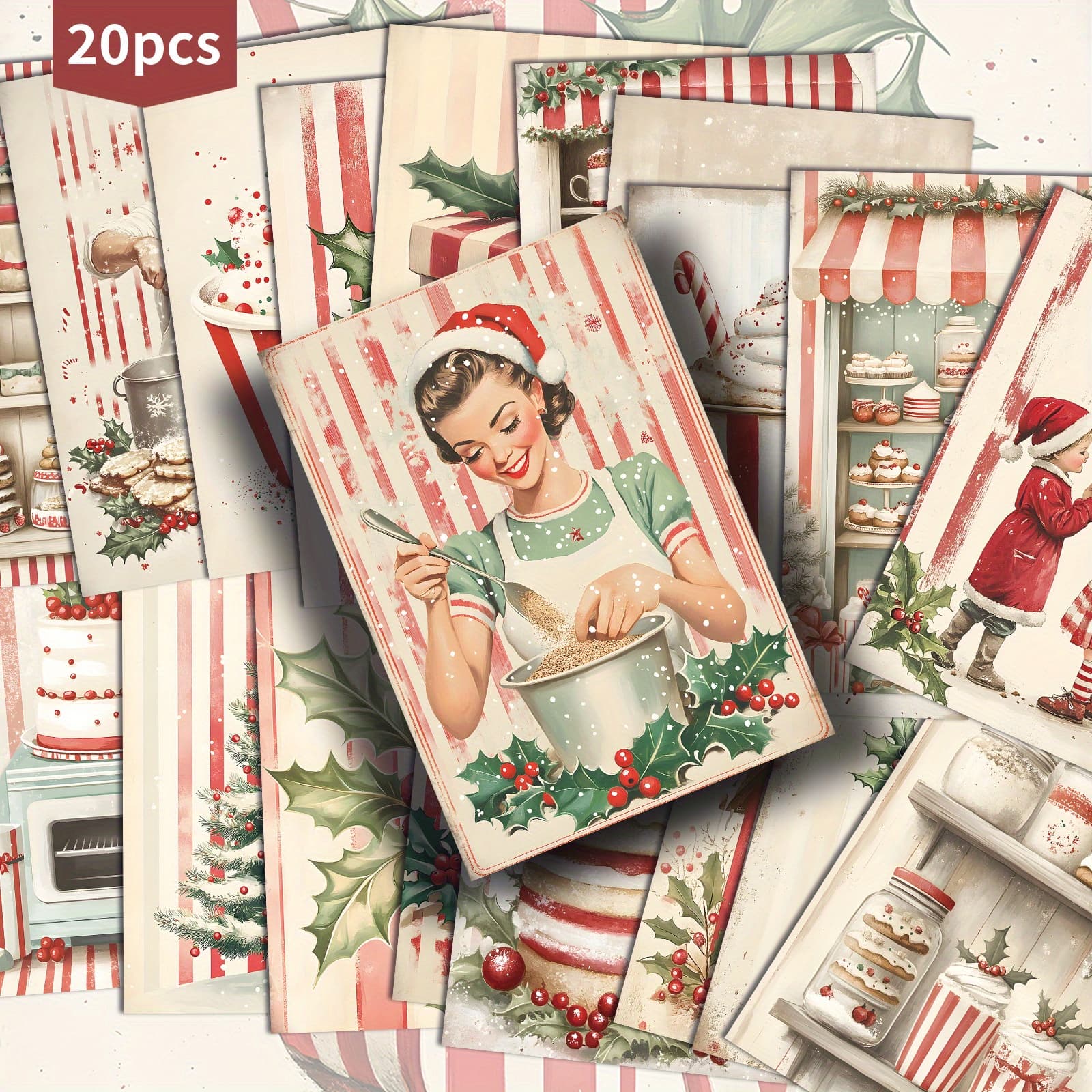 TEMU 20 Pack Asstss Vintage Dessert Paper Postcards - 4x6 Inch Junk Journal Pages With Classic Pinup Dessert Suitable For Scrapbooking, Crafting & Collectible Card Albums