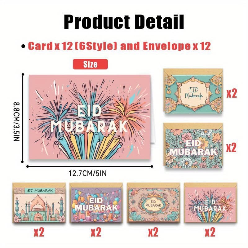 TEMU A Set Of 24 Eid Cards With Envelopes, Suitable For Occasions, Perfect For Inviting Family, , And Colleagues