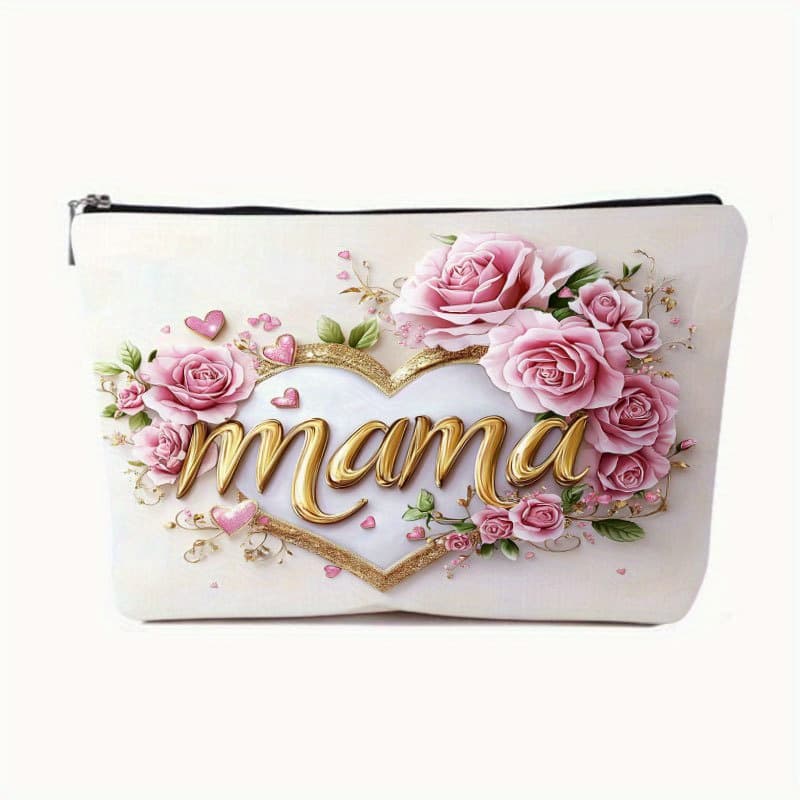 TEMU 1pc, Happy Day Gift For Mom Pattern Polyester Polyester Makeup Bag, Safety Zipper, Women's Travel Makeup Bag, Zipper Light Makeup Bag, Multi-functional Makeup Bag, Makeup Bag, Toiletry Bag
