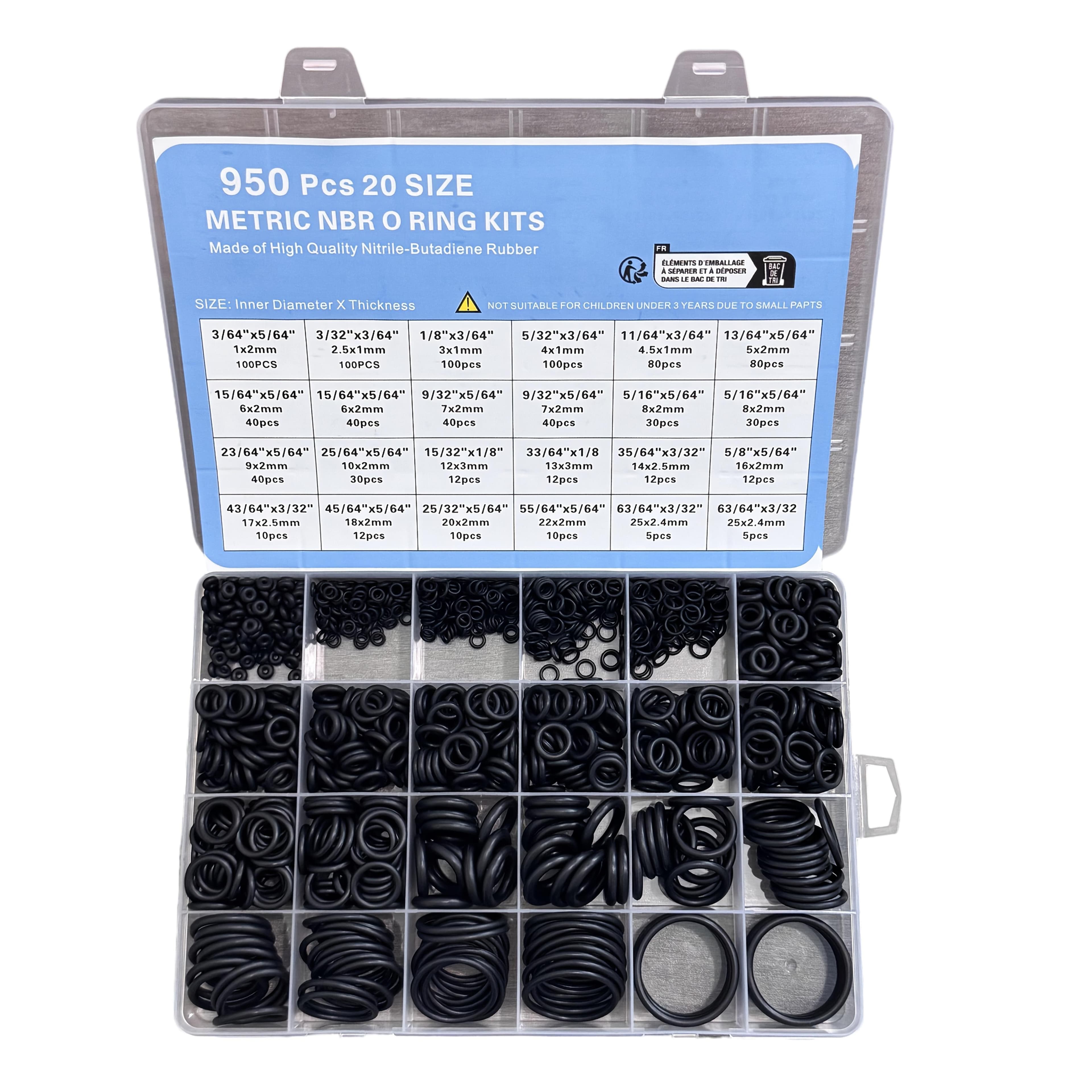 TEMU 950pcs Heavy Duty Nitrile O-rings And Gaskets Seal Kit(20 Sizes, Metric And Imperial)- -rings For Automotive, Pneumatic, Plumbing, Pressure Washers, Diy Repairs- With Storage Box