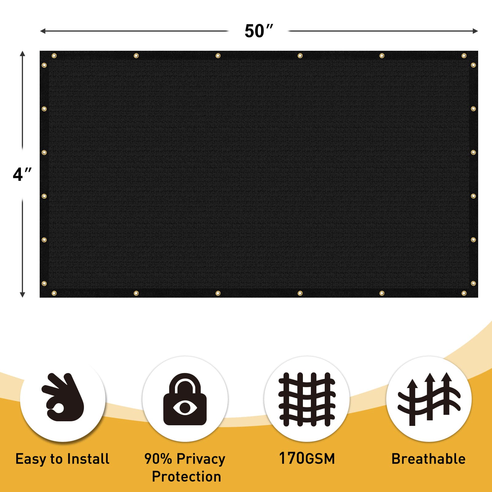 TEMU [2d Flat] Privacy Fence Screen Heavy Duty Outdoor Shade Fabric, 170gsm Hdpe Uv Resistant Mesh Windscreen With Grommets And Zip Ties For Garden Patio Backyard & Chain Link Fence, Black