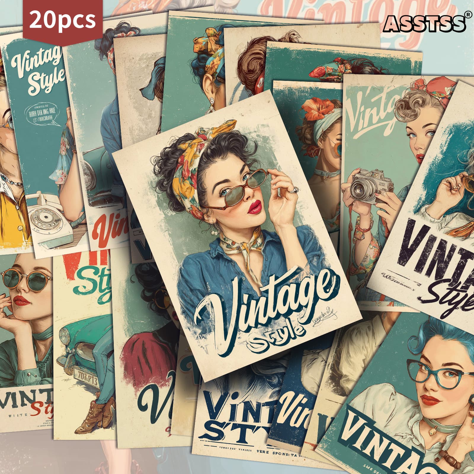 TEMU 20pcs Asstss Vintage Pinup Postcards - Retro Poster Paper Suitable For Scrapbooking, Junk Journals & Crafting | Classic Pinup, Collectible Decorative Cards, Compatible For & Gift Ideas (20 Pack)
