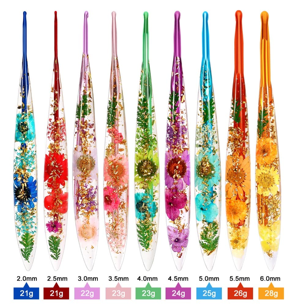TEMU Home Resin Handle Colored Aluminum Oxide Crochet Hook Weaving Special Tool Exquisite Flowers Random Set