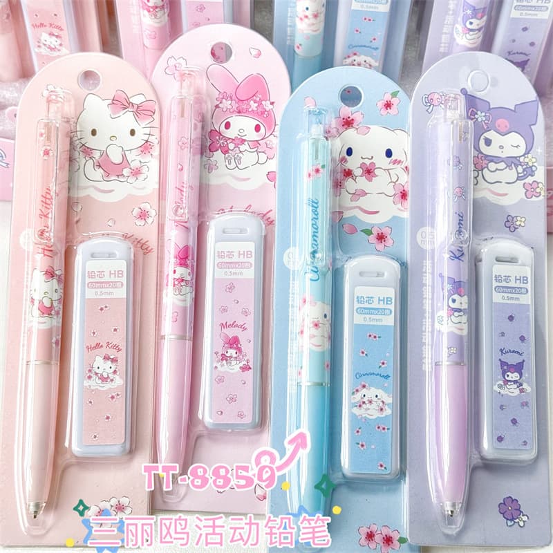 TEMU 4pcs Hello Kitty Automatic Pencil Set - Trendy Kawaii Stationery - For School, Note Taking & Fans - Ideal For Cute Stationery Lovers & Students - 0.5mm Mechanical Pencils