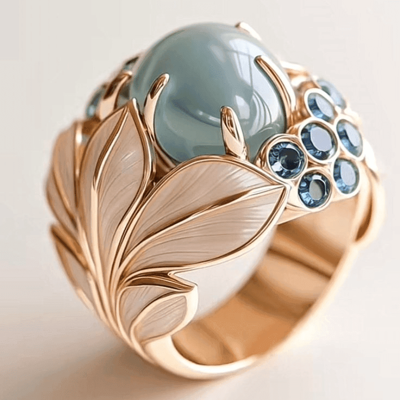 TEMU Elegant Women's Fashionable Rose Golden Carved Feather Flower Ring, Women's Creative Inlaid Gemstone Engagement Ring, Jewelry, Women's Jewelry Additions