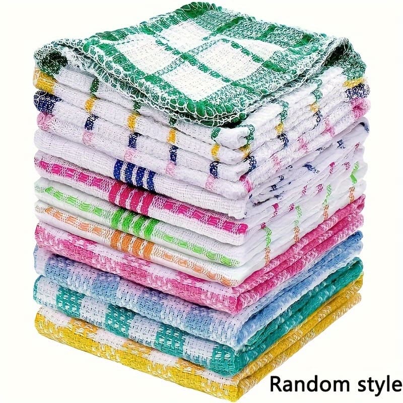 TEMU 10pcs Random Color Double Sided Dishwashing Cloth, Kitchen Housekeeping Cleaning Cloth, Non-shedding Cleaning Cloth, Stain Remover Scouring Pad, Cleaning Tools