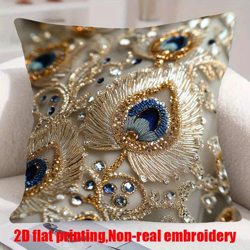 TEMU 2d Flat - Pillowcase Featuring A Peacock , Measuring 18x18 Inches. With Shiny Sequins And Gemstone Decorations, With A Zipper Closure. Hand Wash , Ideal For Use On Sofas, Beds