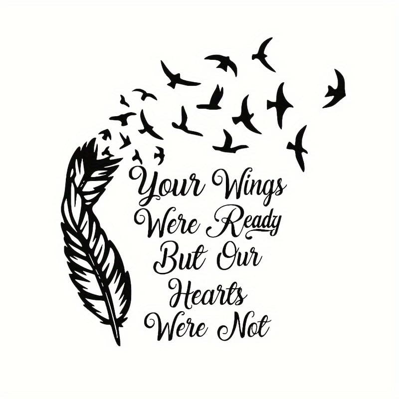 TEMU Your Wings Ready But Our Hearts Not Vinyl - Reusable Black & White & Birds Decal With Cursive Lettering For Car, Truck, Laptop, Windows - Bilingual English/chinese Quote, Removable Matte