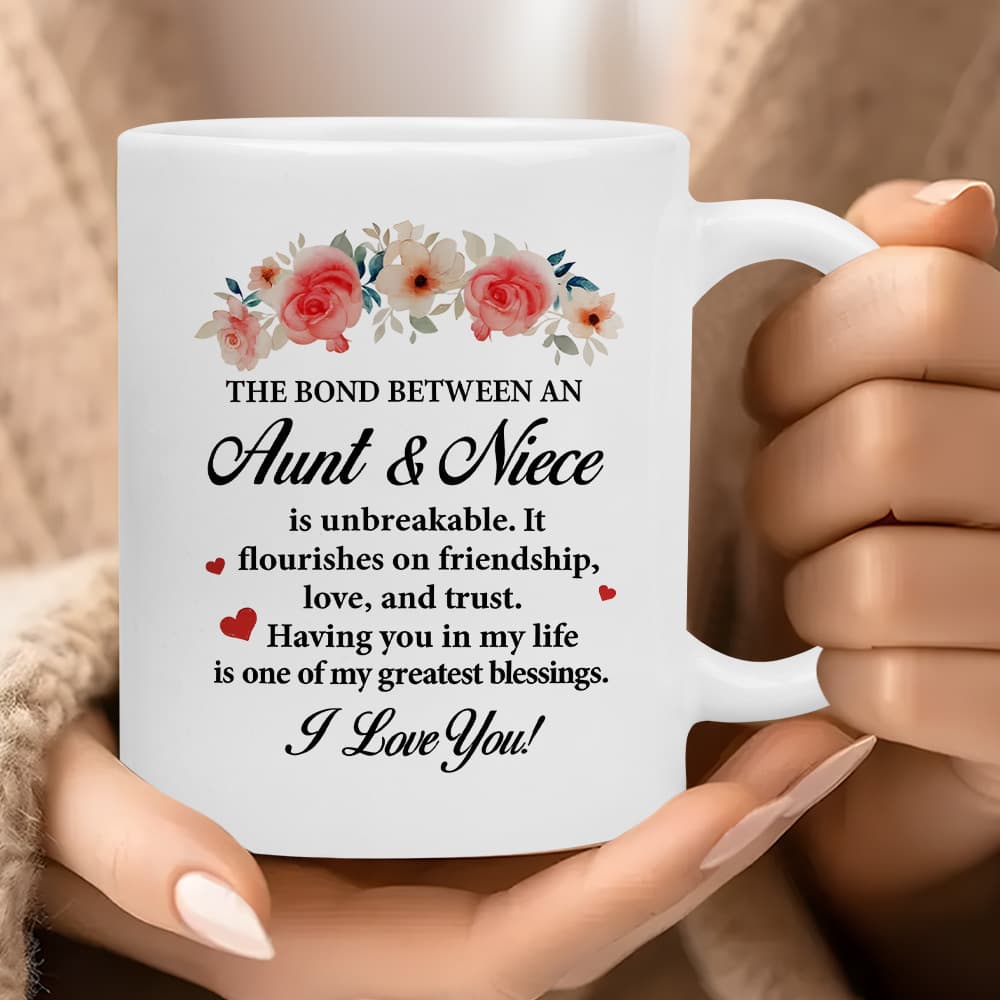 TEMU 1pc "aunt & Niece Unbreakable " 11oz White Ceramic Mug | Floral & Love Quote Design, Dishwasher Safe, Reusable For Hot/cold Drinks - Ideal Gift For Aunt/niece On Valentine's Day, Debutante Ball,