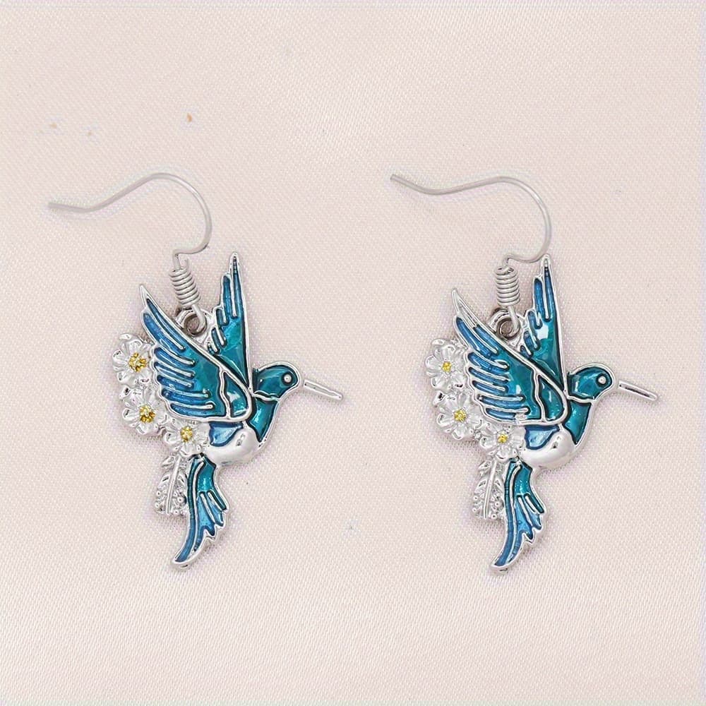TEMU Elegant Hummingbird & Daisy Drop Earrings - And Green Alloy With Iron Hooks, Ideal For Birthdays, Anniversaries, Valentine's Day, And Day Gifts, Parties And , Bird Jewelry