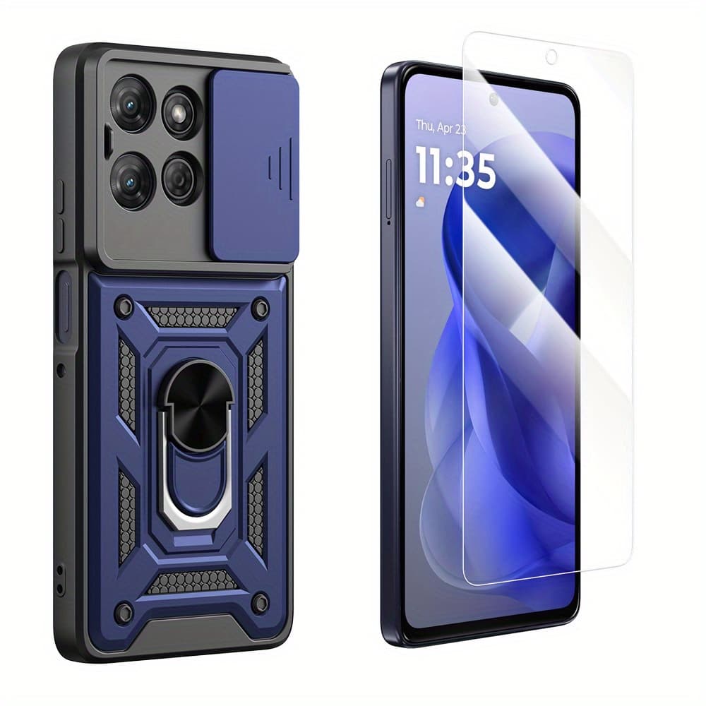 TEMU Phone Case: For Motorola Moto G 2025 For Moto G Power 5g 2025shockproof Armor Rugged Kickstand Ring And Slide Lens Case Cover With Tempered Glass Screen Protector