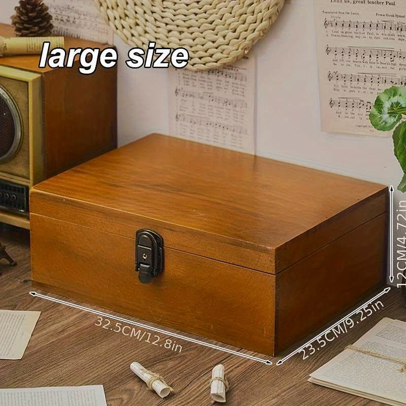 TEMU Large Retro Wooden Souvenir Box With Lock - Handicrafts, Decor, Kitchen, Bathroom, Bedroom, Multipurpose Cosmetics, And Archive Containers