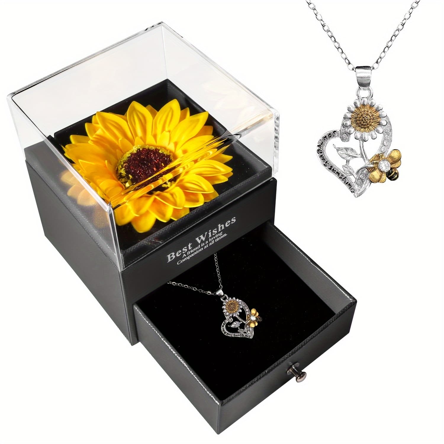 TEMU Artificial Sunflower Jewelry Box With Sunflower Necklace | Perfect For Valentine's Day, , Thanksgiving, Christmas, Autumn, Anniversaries, And Gifts For Mothers, , Wives, And Grandmothers