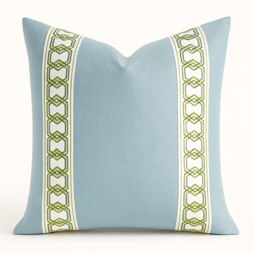 TEMU 1pc Of A Single-sided Printed Throw Pillow Cover, Measuring 18x18 Inches, Featuring A Light Blue And Green Geometric Chinoiserie Design, Perfect For Home Decoration And As A Housewarming Gift For