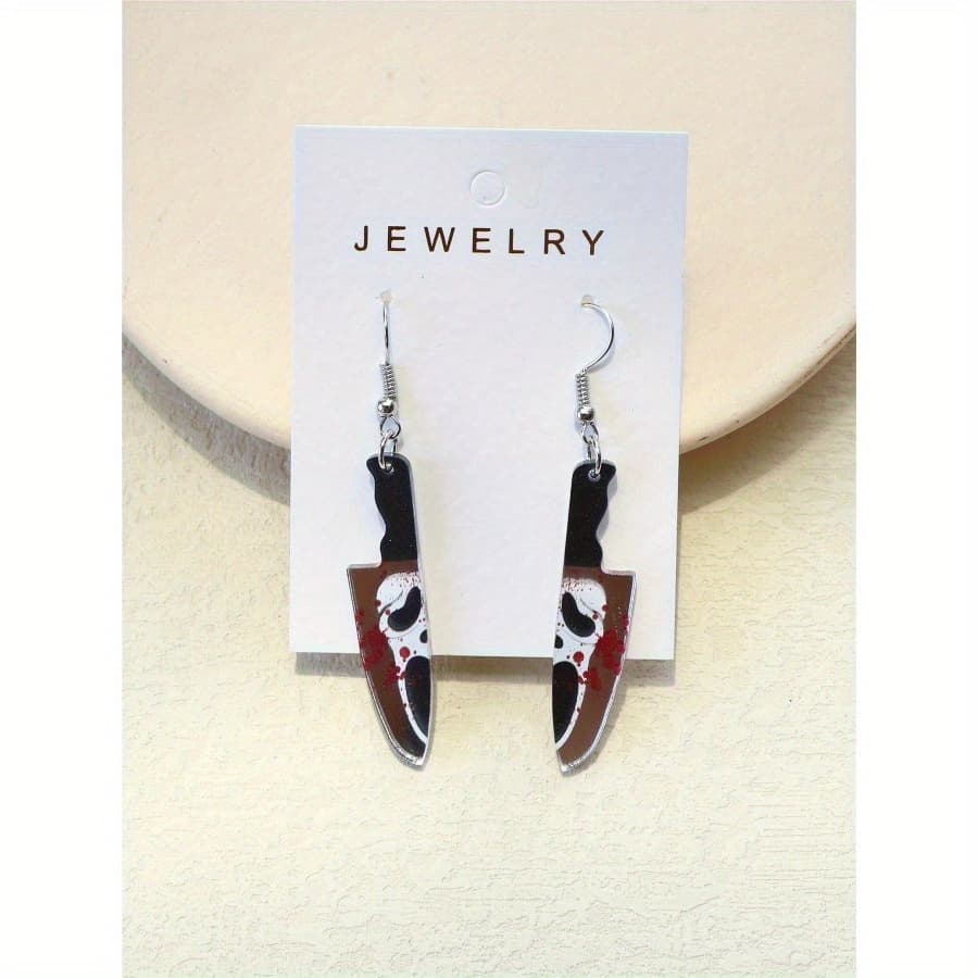 TEMU 1 Pair Gothic Bohemian Acrylic Mirror-shaped Party Earrings Suitable For - Skull & Print Themed For Costume Parties,, Daily Wear - Lightweight