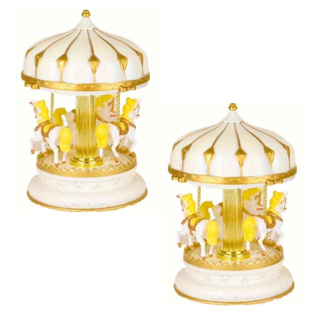 TEMU Healifty 2pcs Romantic Carousel Music Box, Shimmering Carousel Music Box With Twinkling Lights (beige), Ideal For Indoor/tabletop Decor, Beautifully Carved Horse Figurine Decoration