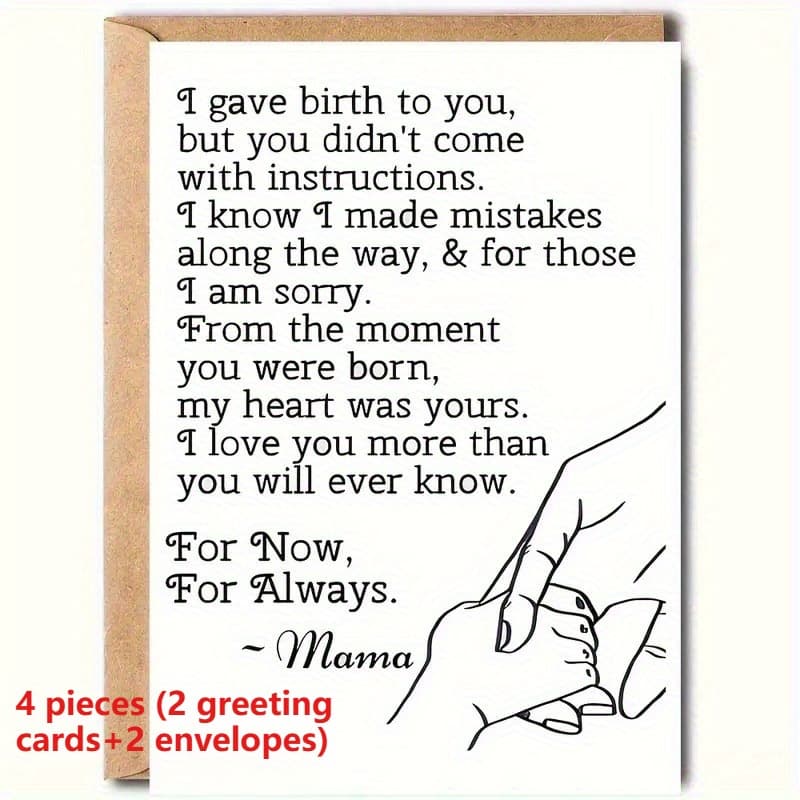 TEMU Set Of 4 Items (2 Greeting Cards And 2 Envelopes) Featuring Cartoon , Perfect For Expressing Warm Sentiments To And Daughters On Occasions Like And Valentine's Day. Made From High-quality Paper
