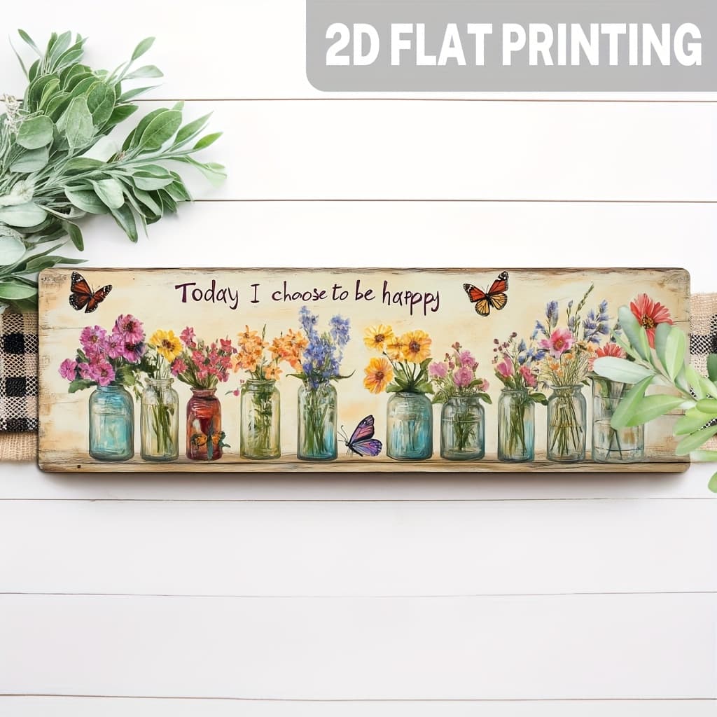 TEMU 2d Flat, 1pc Vintage Style "today I " Wooden Wall Hanging Ornament With Ceramic Floral - Vintage Decor For Living Room, Bedroom, Kitchen, 2d Design