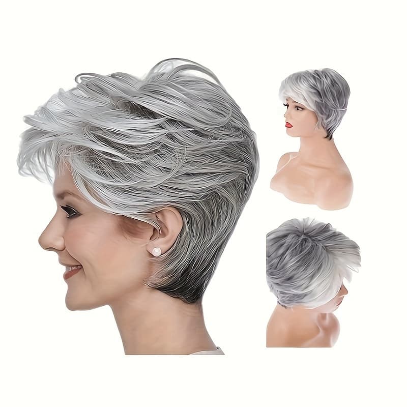 TEMU White Female Short Gray Wig, Elf Short Hair Wig With Bangs, Synthetic Wig Suitable For Daily Parties And Christmas Parties