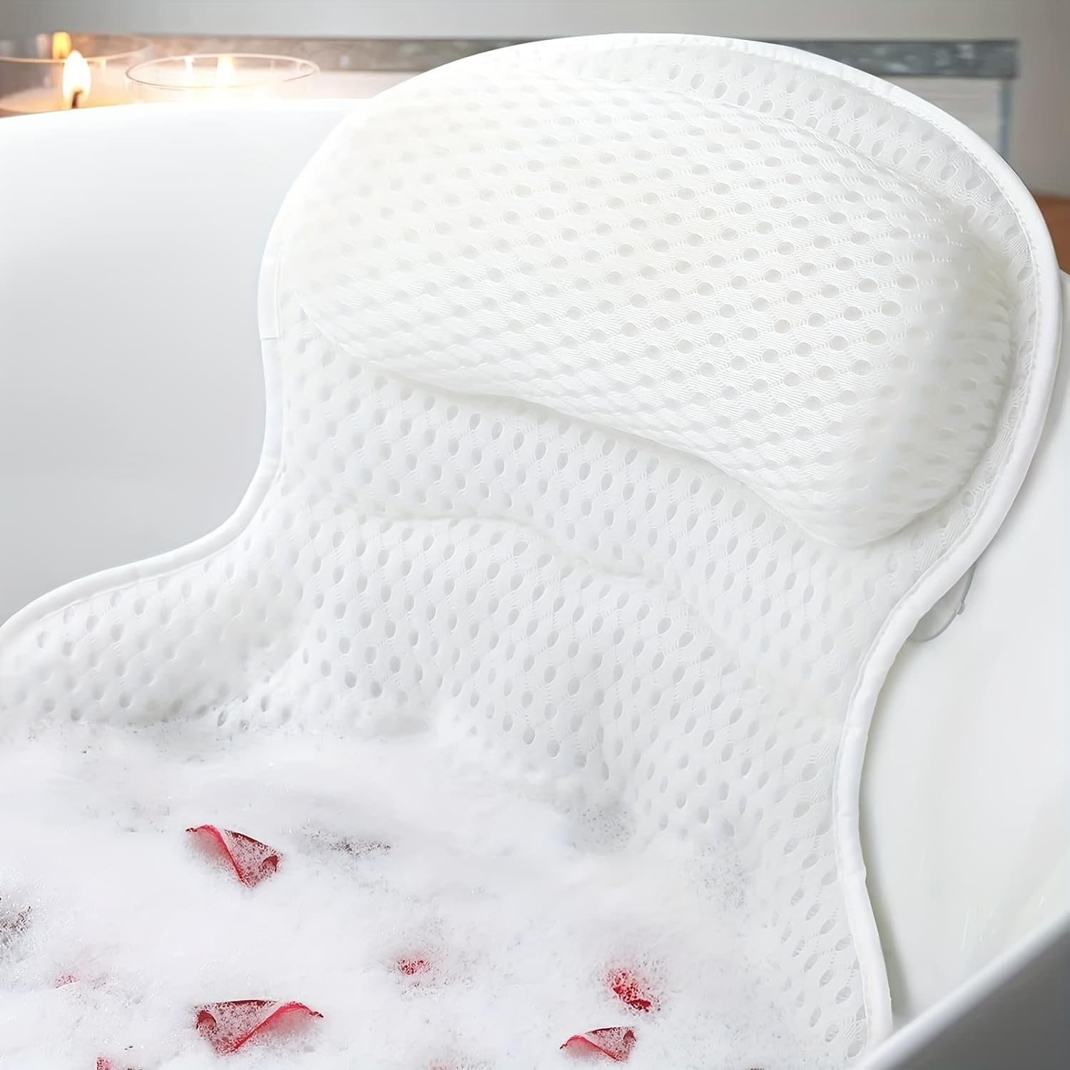 TEMU Luxury Mesh Facial Cushion, Anti-allergy Anti-slip Suction Cup- Neck And Back Support, Quick-dry, Machine Washable- Perfect Relaxation Bathroom Accessory Gift