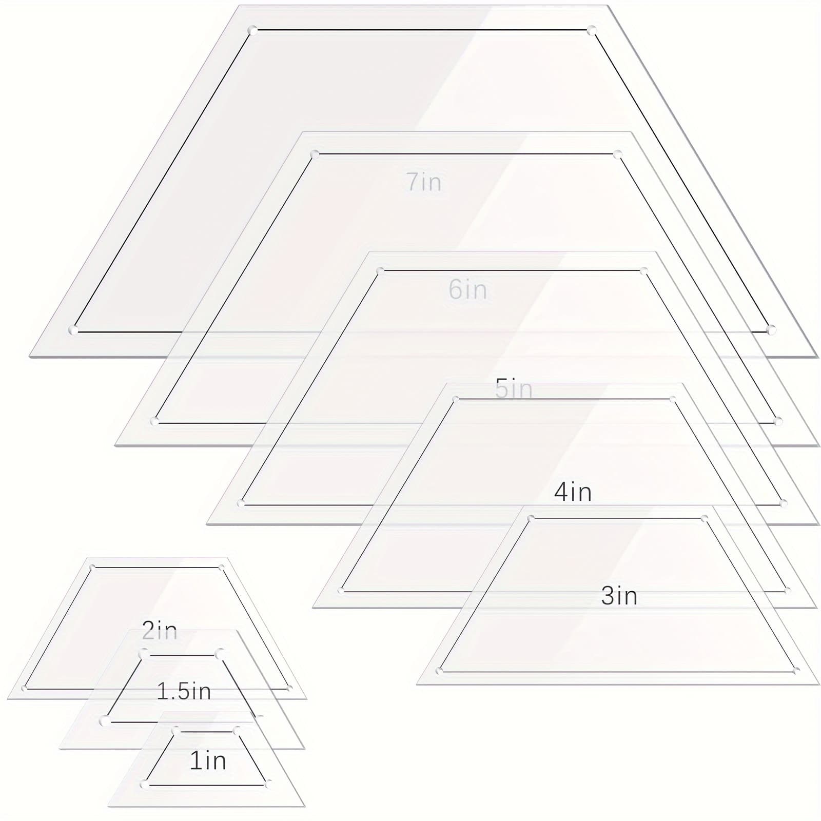 TEMU 8pcs Transparent Acrylic Half-hexagon Sewing Template Set, Includes Sizes 1-7 Inches With 1/4 Inch Seam , Quilting Pattern Cutting Tool