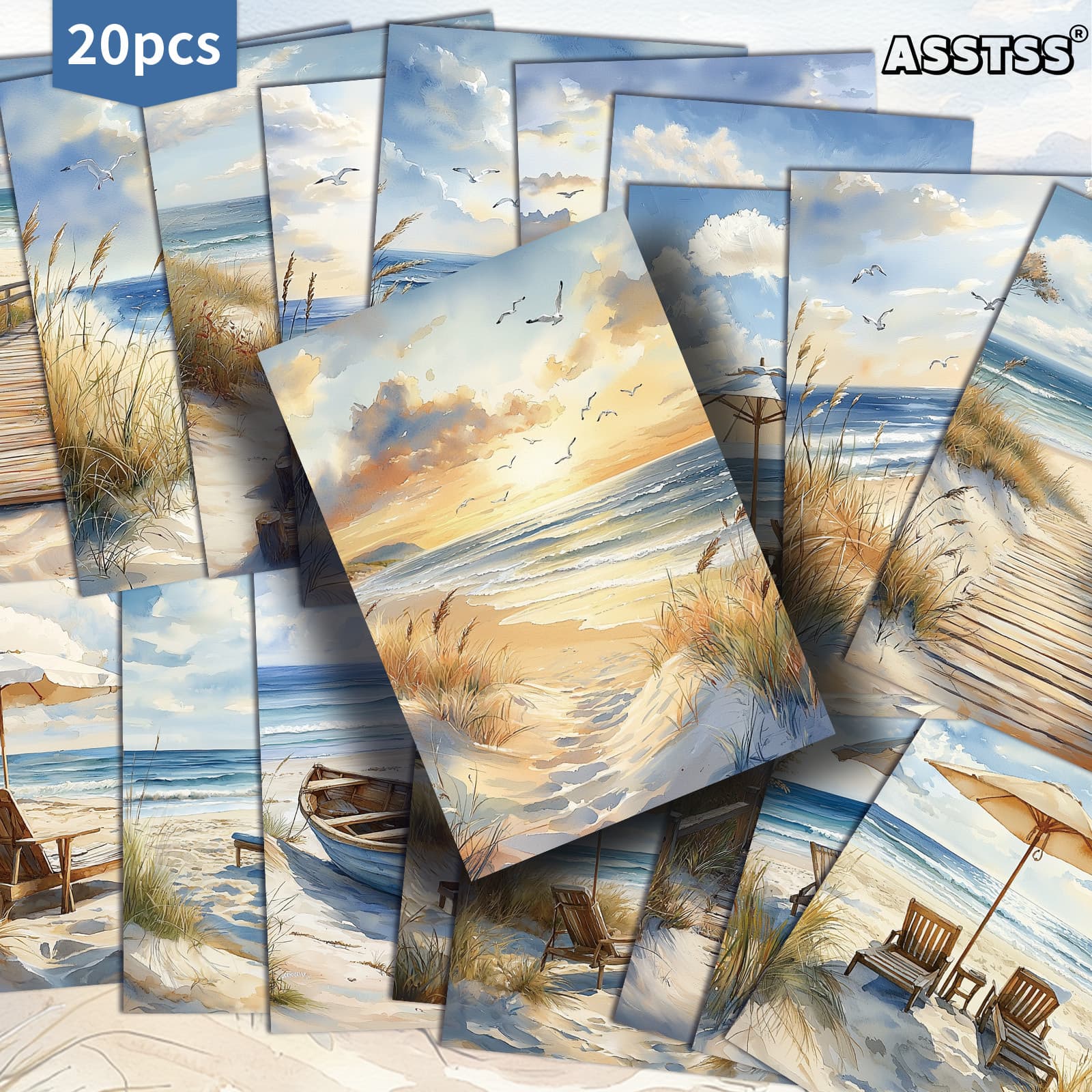 TEMU 20-pack Asstss Beach Postcards - 4x6 Inches Retro Junk Journal Supplies Paper, Scrapbooking Supplies, Collectible Decorative Painting Cards For Scrapbooking & Crafting