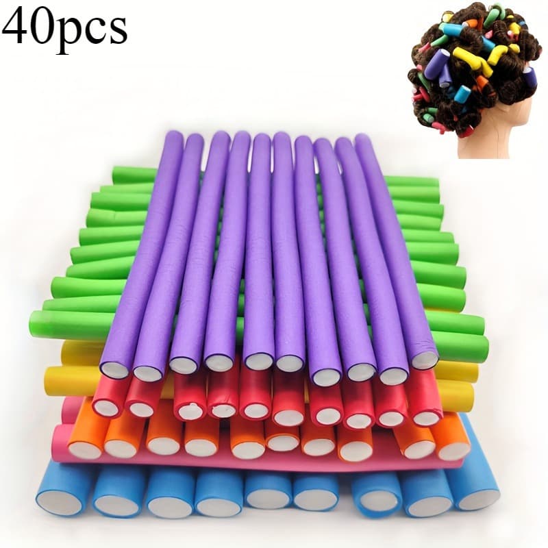 TEMU 40pcs Flexible Heatless Hair Roller Set - Bendy Twist Curling Rods For Soft Foam Curls, Easy Hair Styling Tools