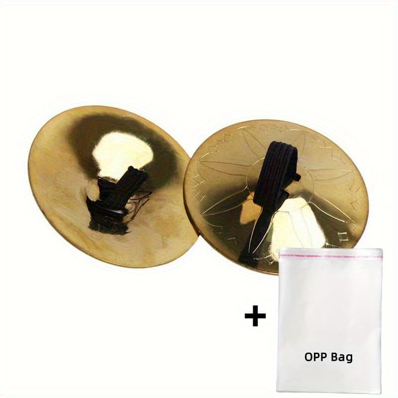 TEMU 2pcs Golden Alloy Finger Cymbals - Unique Percussion Instrument Accessories For Belly Dance+1pc Opp Bag, Stage Performance, Parties, And Gifting Events