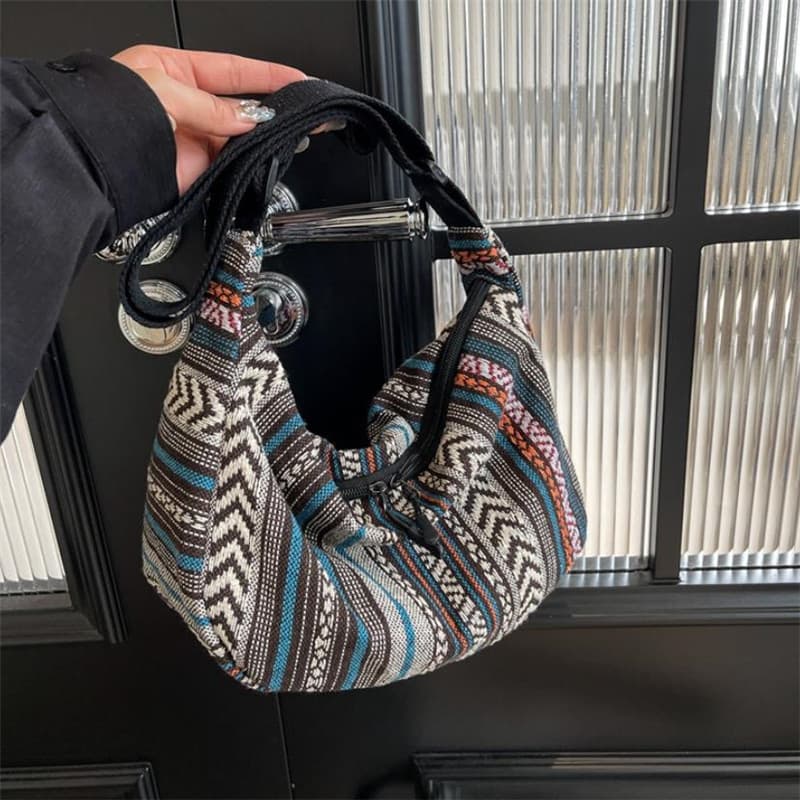 TEMU Crossbody Bags Tribal Style Shoulder Bag, Foldable Crossbody Striped Pattern, Flag Theme Hand Washable Edge Painted Lining
