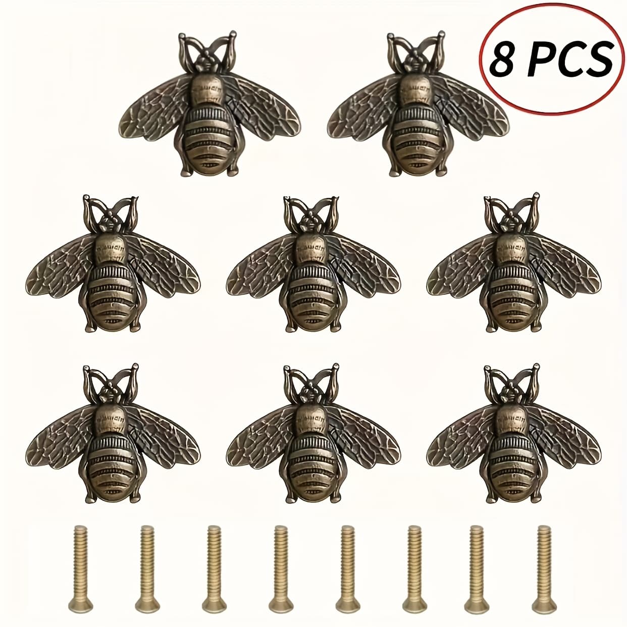 TEMU [vintage Style, Bee Pulls] 8pcs Vintage Style Bee Pulls| Metal Drawer Pulls, Polished Cabinet Handles, Vintage Bee Cabinet Handles For Home Decor And Kitchen Hardware