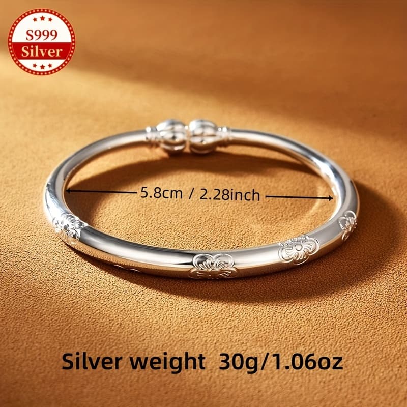 TEMU S999 Sterling Silver Bangle Bracelet, Jewelry For Women| Daily Occasion& Gift-, , Of Festival