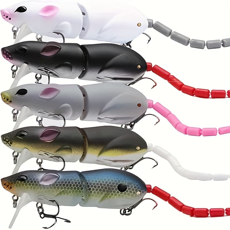 TEMU 5 Sets Of Mouse Lures To Pencil-shaped Fish/sea Surface Escape , 5 Packs Designed For Strong Surface Escape Action, Different Sizes Of Sea , Featuring A Multi-joint Realistic Design