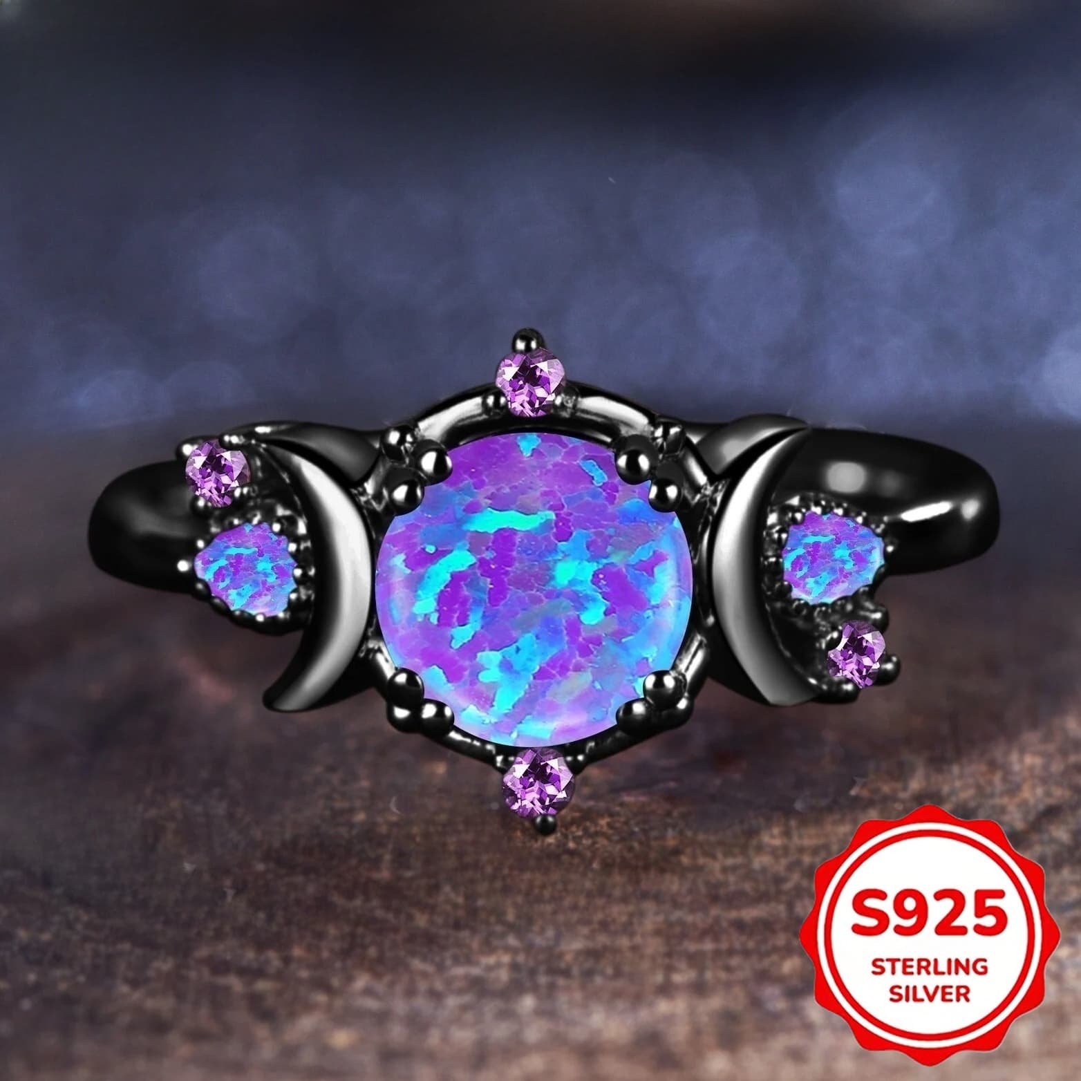 TEMU S925 Silver Total Weight Of The Product (2.35g) [lavender Opal Ring] Black Lavender Moon Ring - Promise Birthstone Ring - Gift For Her