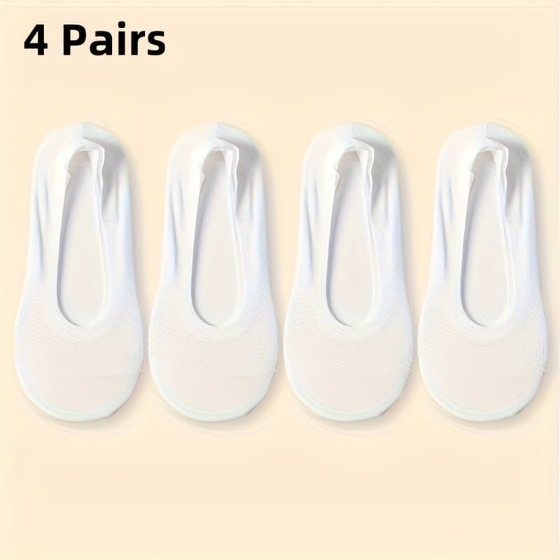 TEMU 4 Pairs Women's Breathable Mesh Toe Socks With Silicone Grip- Ultra Thin, Non-slip, Invisible White No-show Socks- Perfect Gift For , Ideal For Casual Wear And Everyday Outfits