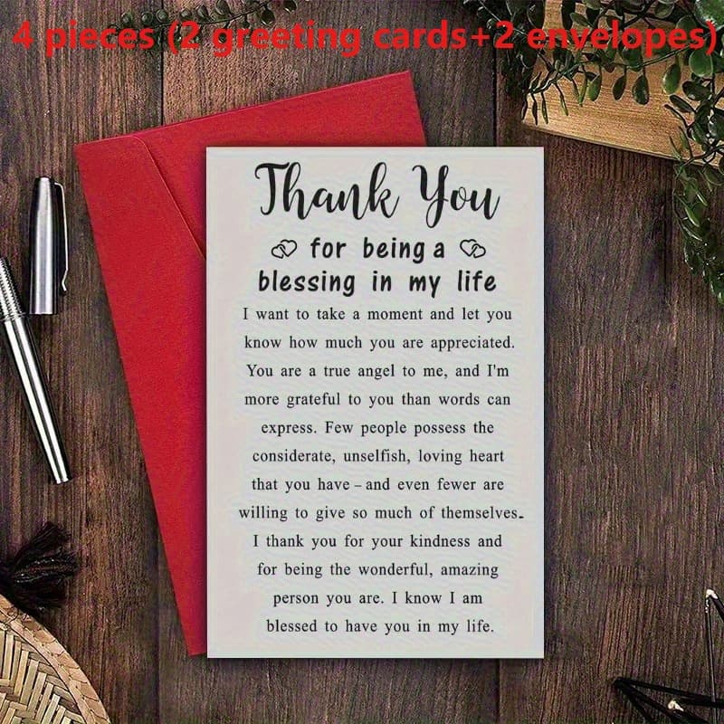 TEMU 4 Items (two Greeting Cards And 2 Envelopes) Featuring Messages Of Appreciation And - An Ideal Present For Anyone, Perfect For Coworkers And Events, Making It The For Christmas And Thanksgiving