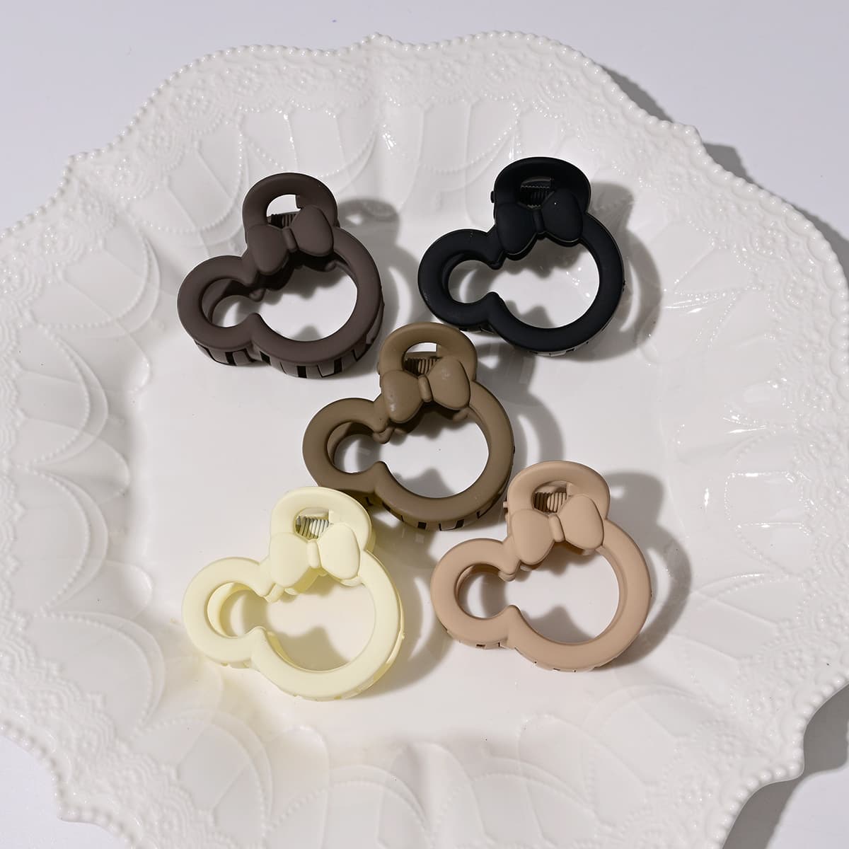 TEMU 5pcs Minimalist Cute Ear Hollow Geometric Hair Claw Clips Korean Style Lovely Hairpins Matte Hollow Claw Hair Accessories