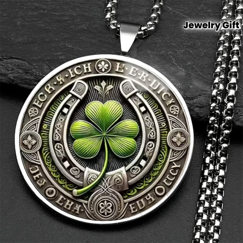 TEMU Alloy Clover And Horseshoe Necklace - Elegant Silvery Necklace With Celtic Knot, A Perfect Gift For , Festive Accessory | Elegant Necklace | Durable Alloy