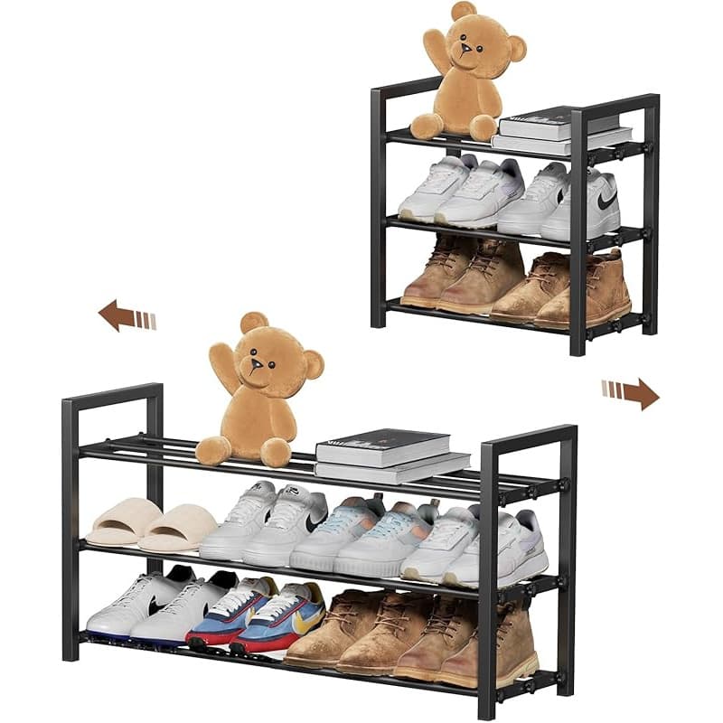 TEMU 3/4- Shoe Rack,adjustable Shoe Shelf Storage Organizer Heavy Duty Metal Free Standing Shoe Rack For Entryway Closet Doorway (black)