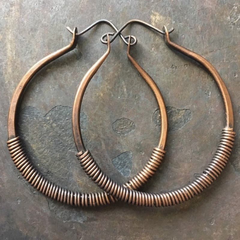 TEMU A Pair Of Retro And Simple Copper Hoop Earrings Wire Wrap Hoops Copper Hoops Big Earrings Rustic Jewelry Large Hoop Earrings Large Hoops, Suitable For Wearing On , A Gift