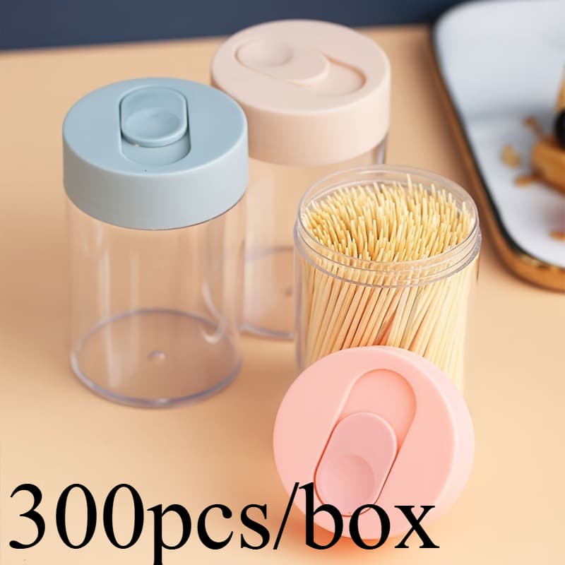TEMU Pack Of 300 Toothpicks, Random Colors, Natural Material, Disposable, Cylindrical Packaging, Suitable For Home And Hotel Use